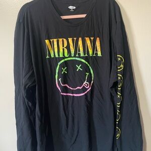 Old Navy Black Tee with Colorful Nirvana Graphic